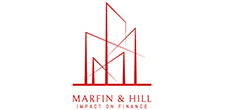 Het logo van het bedrijf Marfin @ hill. Een marketing- en communicatiebureau specifiek voor de financiële wereld.